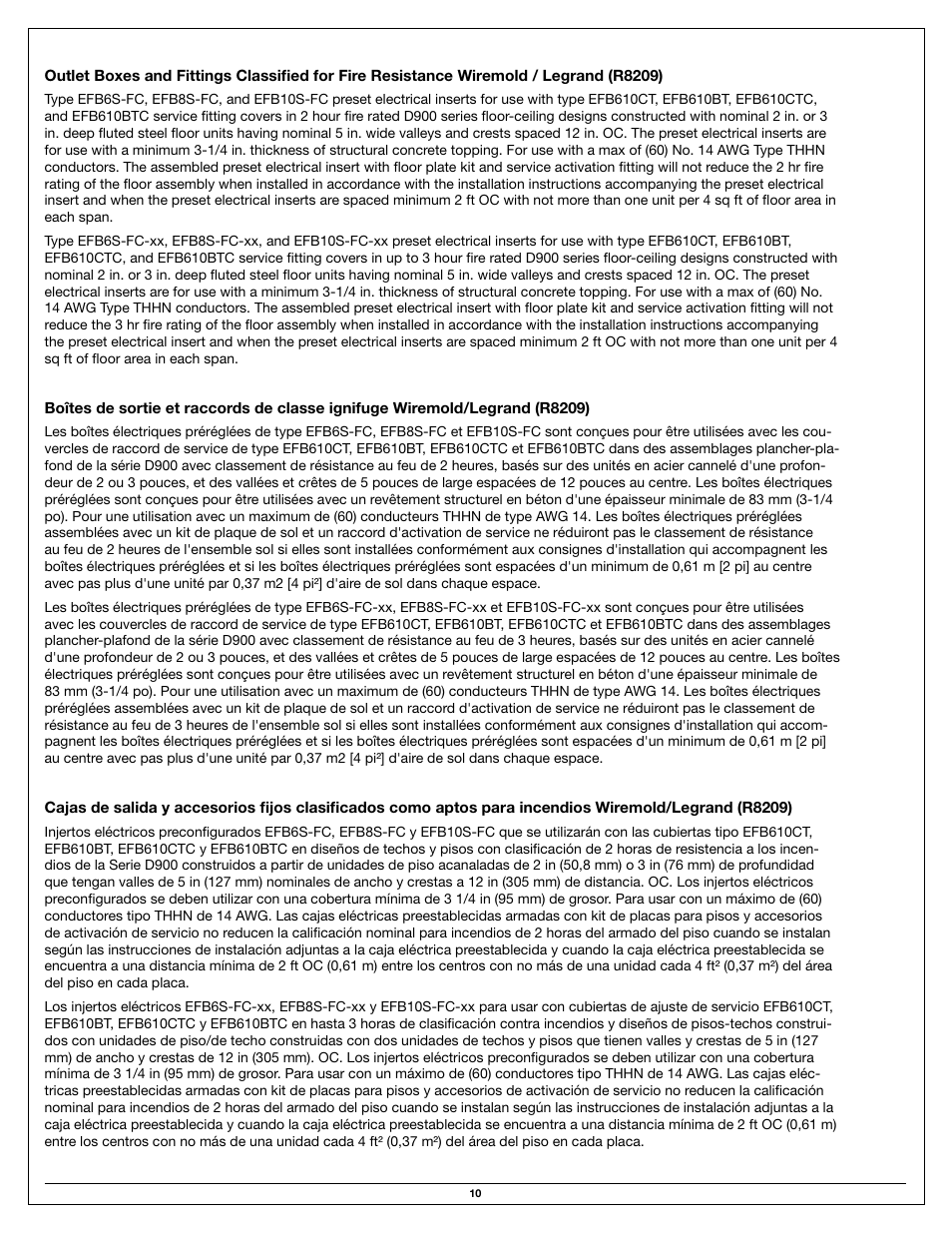 Legrand EFB6S-FC Series User Manual | Page 10 / 12