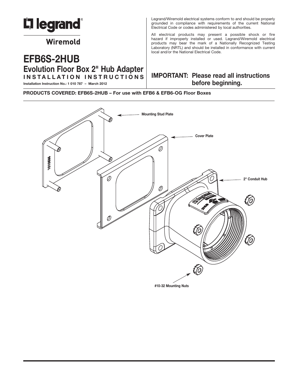 Legrand EFB6S-2HUB User Manual | 4 pages