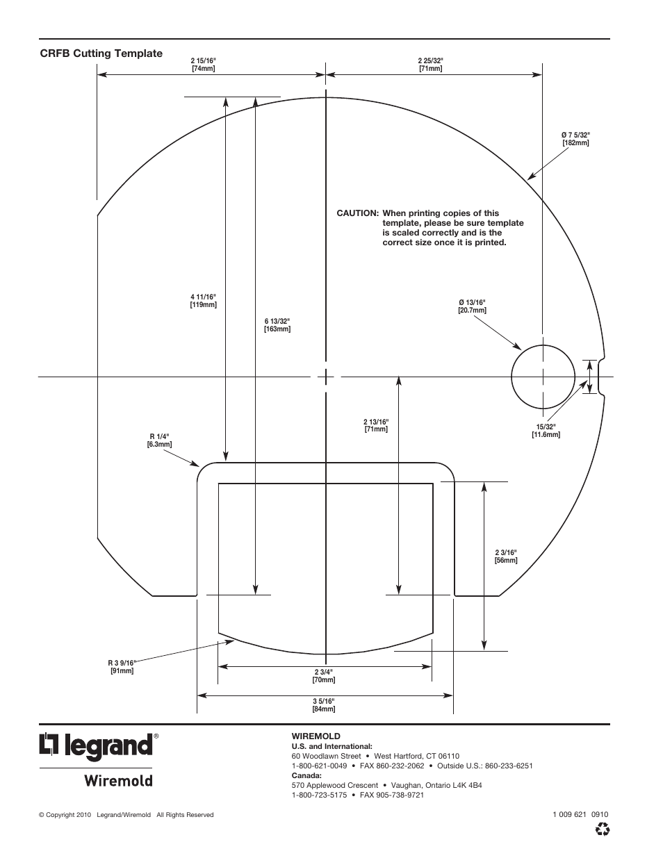 Crfb cutting template | Legrand CRFB Series Floor Box User Manual | Page 4 / 4