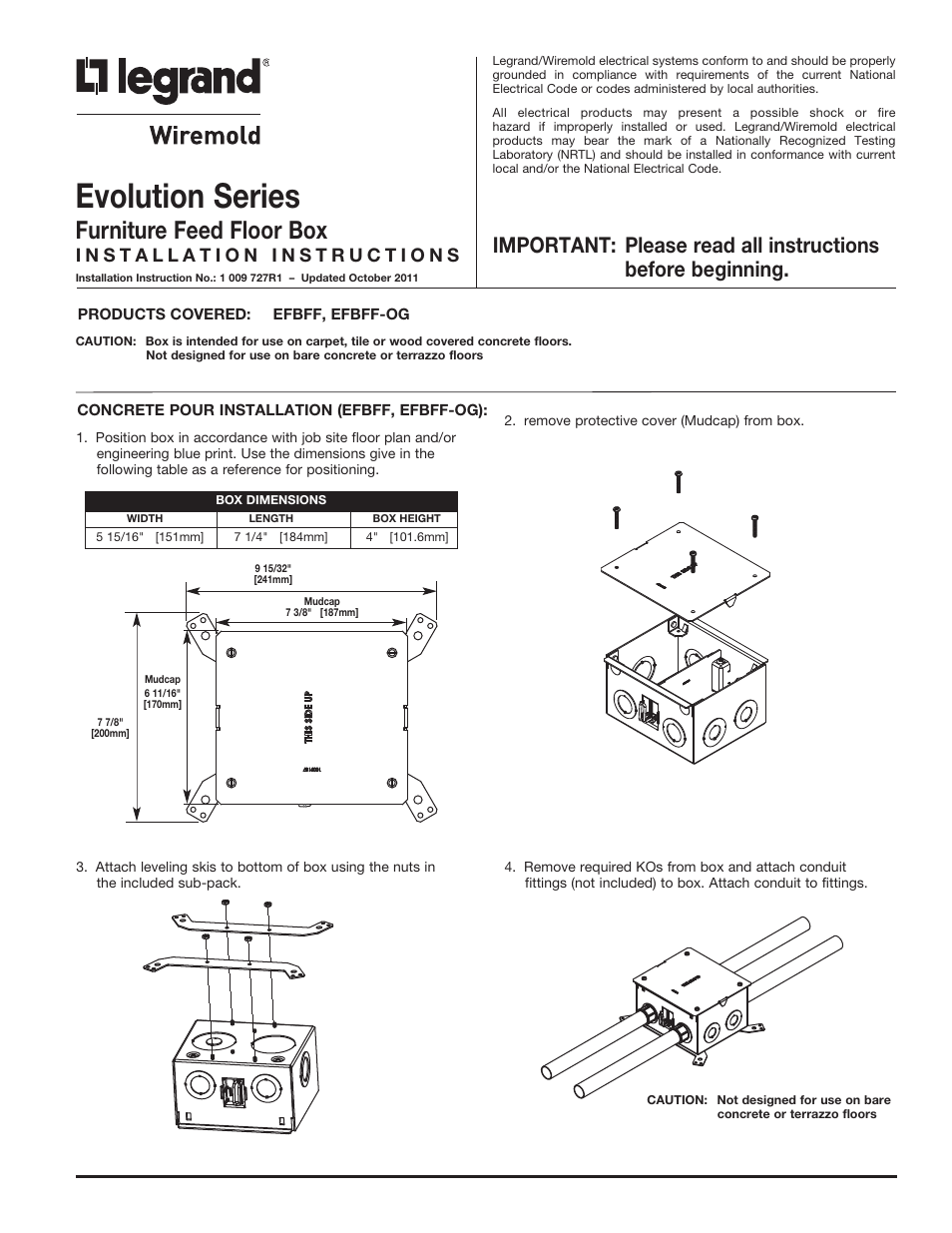 Legrand EFBFF User Manual | 4 pages