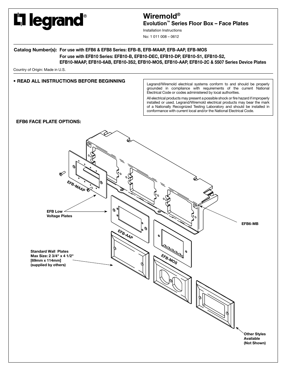 Legrand EFB10-S2 User Manual | 8 pages