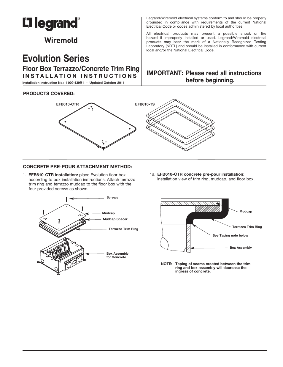 Legrand EFB610-CTR User Manual | 4 pages