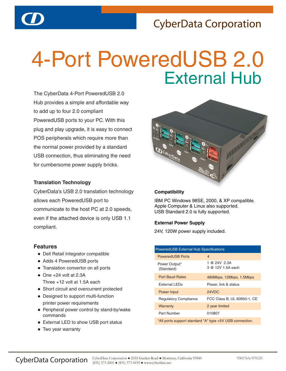 CyberData External Hub User Manual | 2 pages