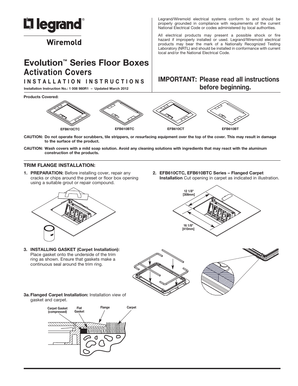 Legrand EFB610CTBK User Manual | 4 pages