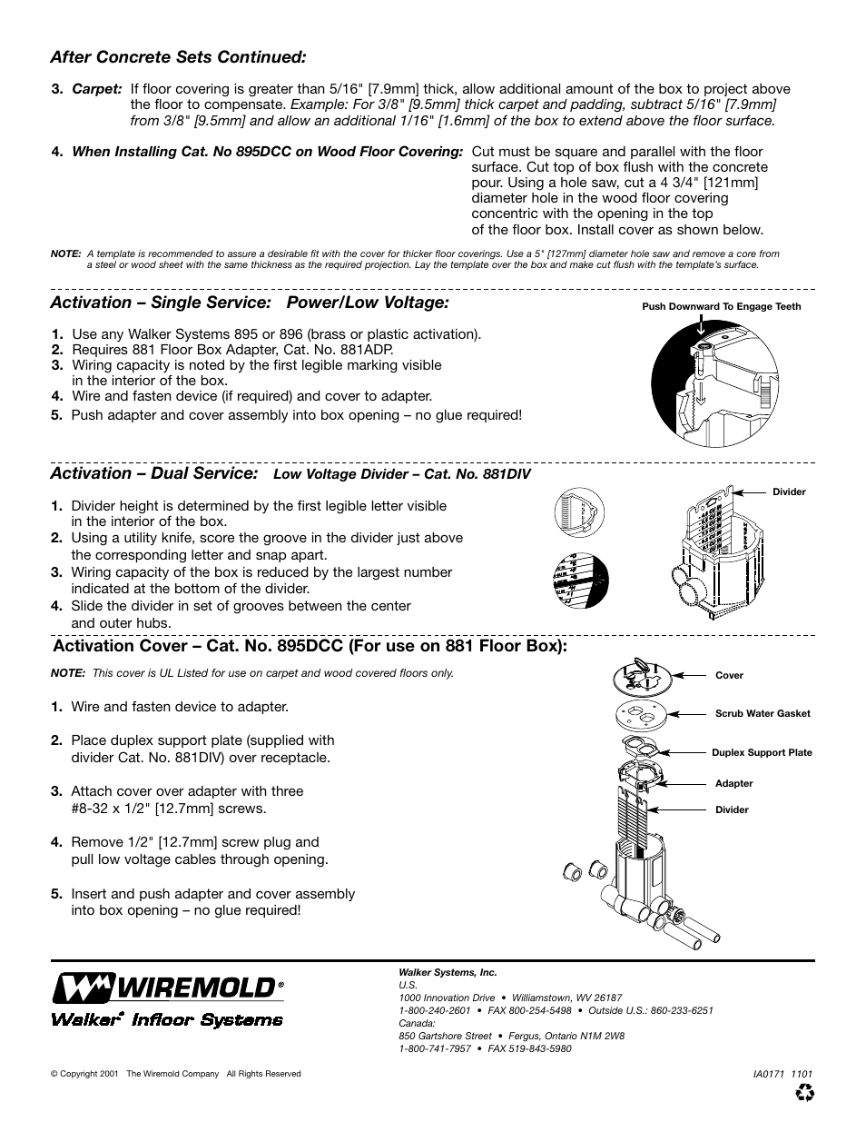 After concrete sets continued, Activation – single service: power/low voltage, Activation – dual service | Legrand 895DCC User Manual | Page 2 / 2