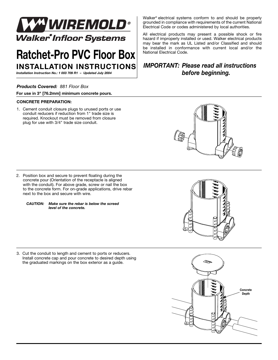 Legrand 881 Series Ratchet-Pro Multi-Service Round Floor Box User Manual | 2 pages