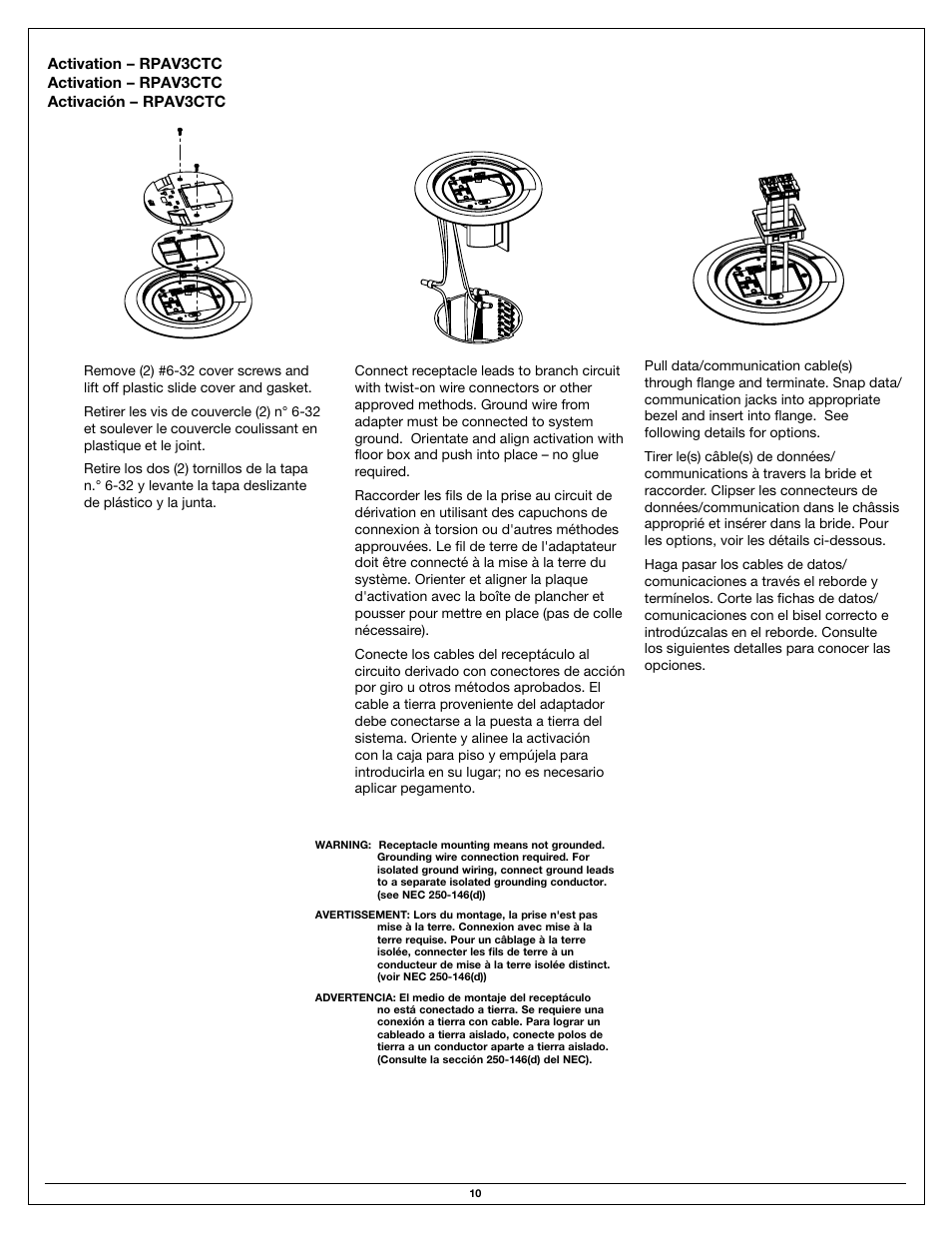 Legrand Ratchet-Pro Series Floor Boxes User Manual | Page 10 / 20