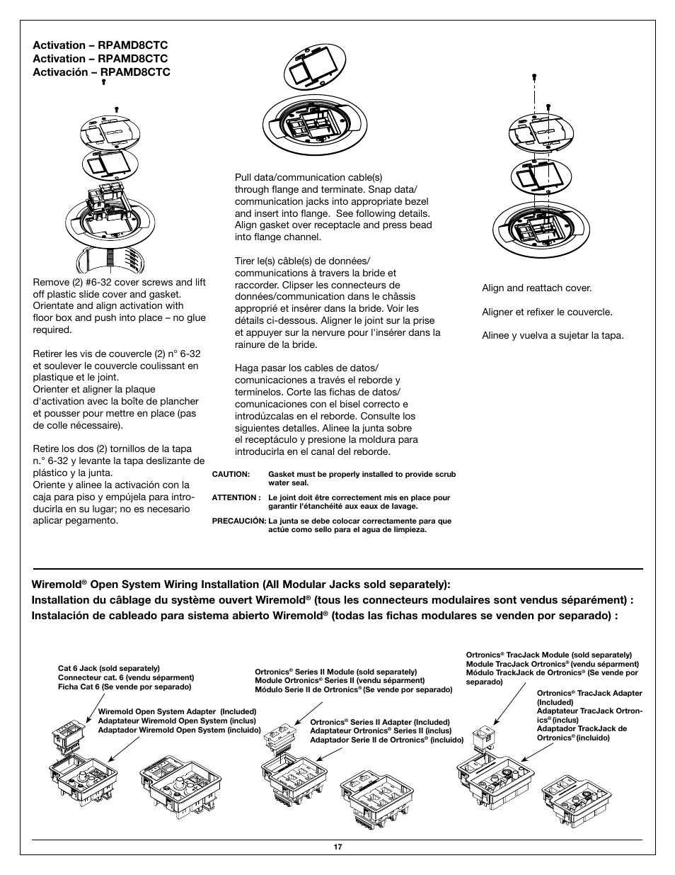 Wiremold, Todas las fichas modulares se venden por separado) | Legrand Ratchet-Pro Series Floor Boxes User Manual | Page 17 / 20