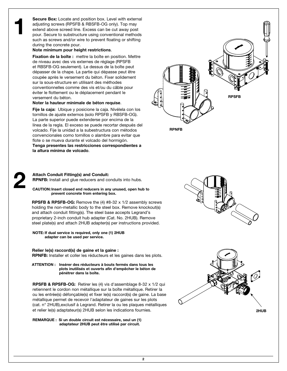 Legrand Ratchet-Pro Series Floor Boxes User Manual | Page 2 / 20