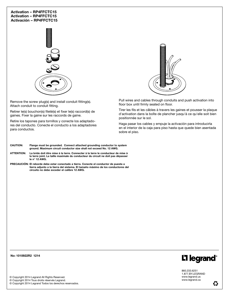 Activation – rp4ffctc15 | Legrand Ratchet-Pro Series Floor Boxes User Manual | Page 20 / 20