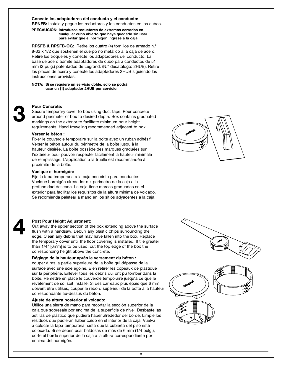 Legrand Ratchet-Pro Series Floor Boxes User Manual | Page 3 / 20