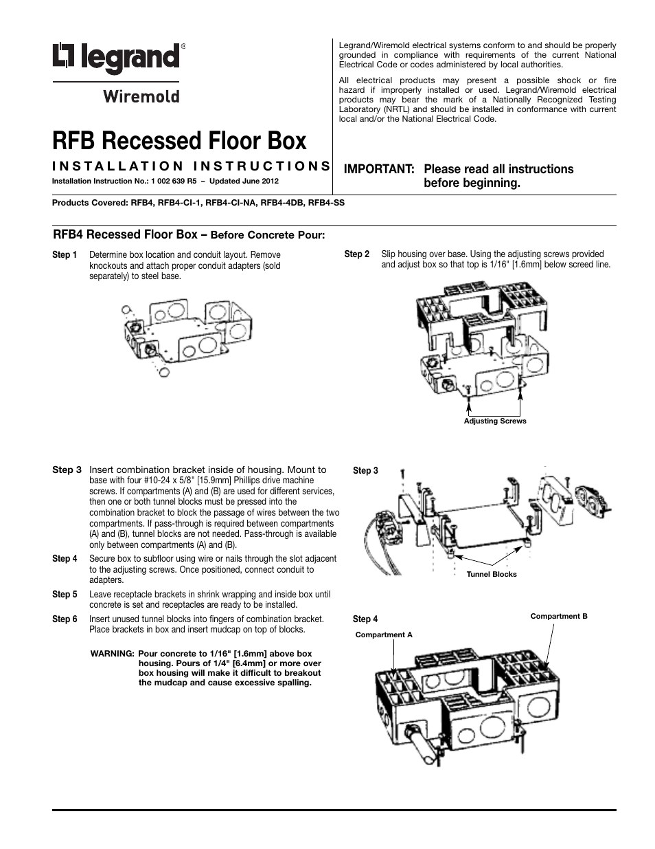 Legrand RFB4 User Manual | 4 pages