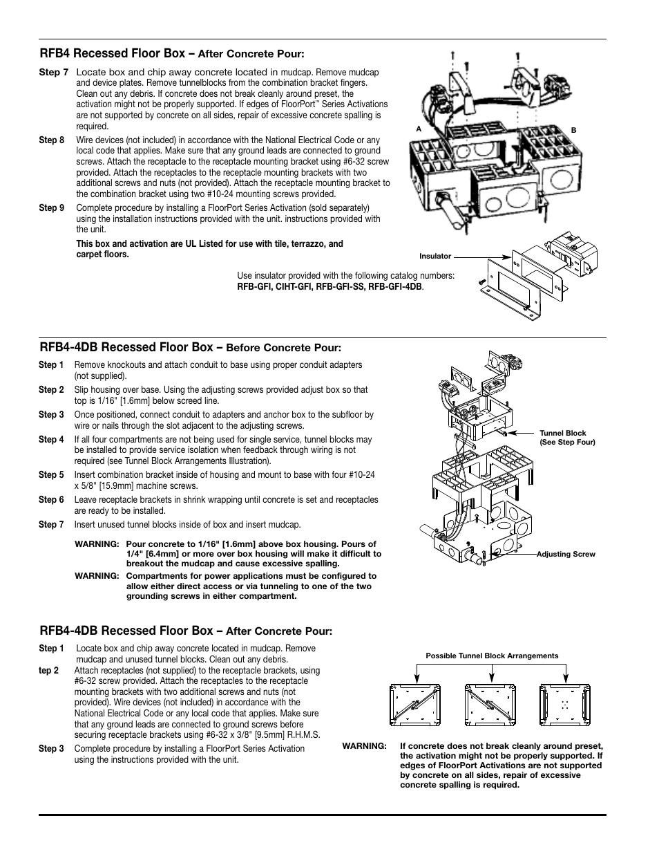 Rfb4 recessed floor box, Rfb4-4db recessed floor box | Legrand RFB4 User Manual | Page 2 / 4