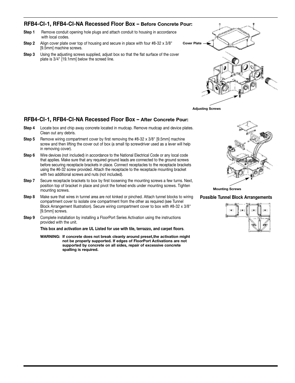 Rfb4-ci-1, rfb4-ci-na recessed floor box | Legrand RFB4 User Manual | Page 3 / 4