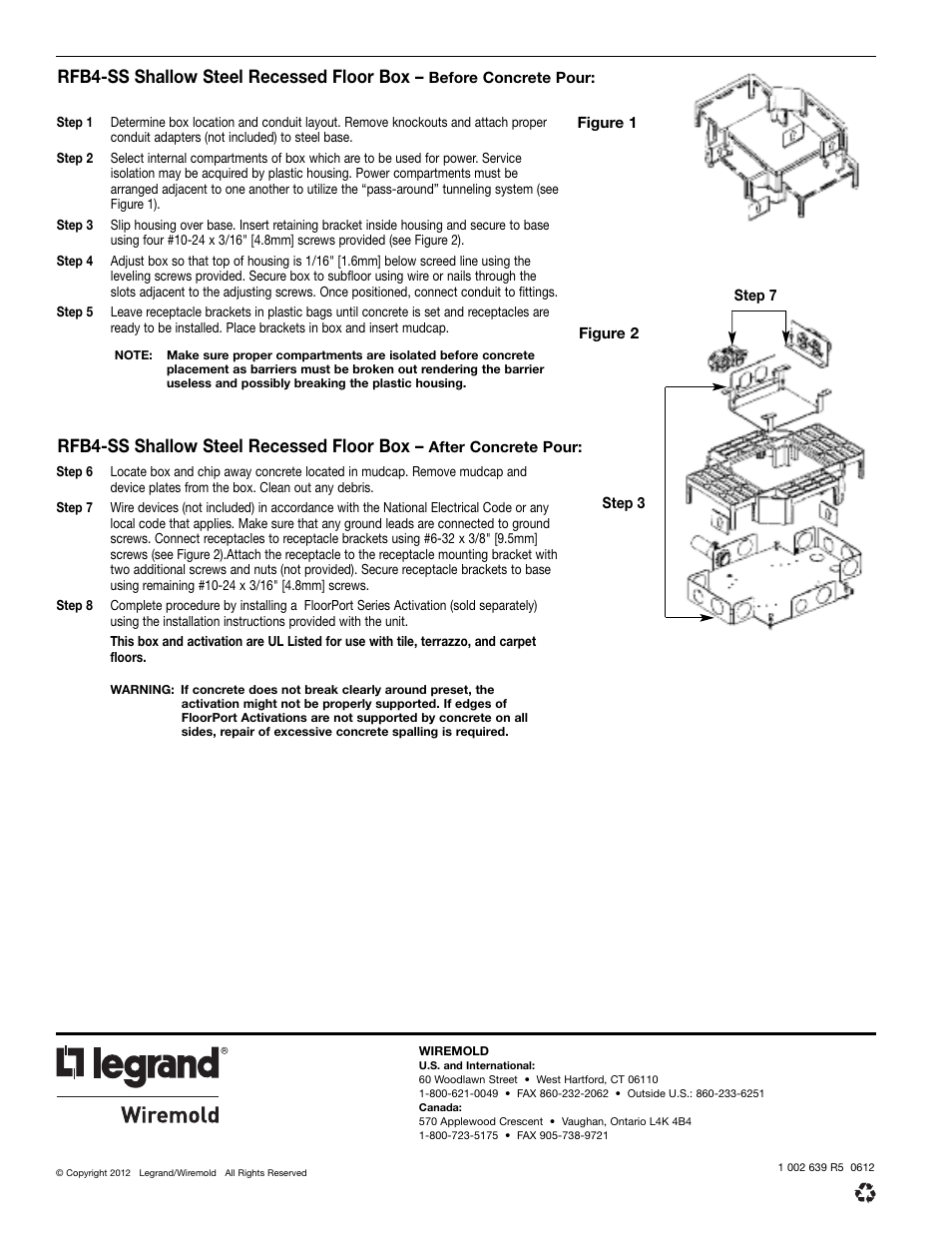 Rfb4-ss shallow steel recessed floor box | Legrand RFB4 User Manual | Page 4 / 4