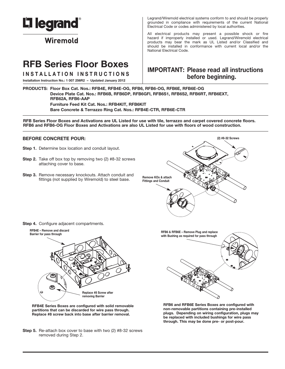 Legrand RFB Series Floor Boxes User Manual | 6 pages