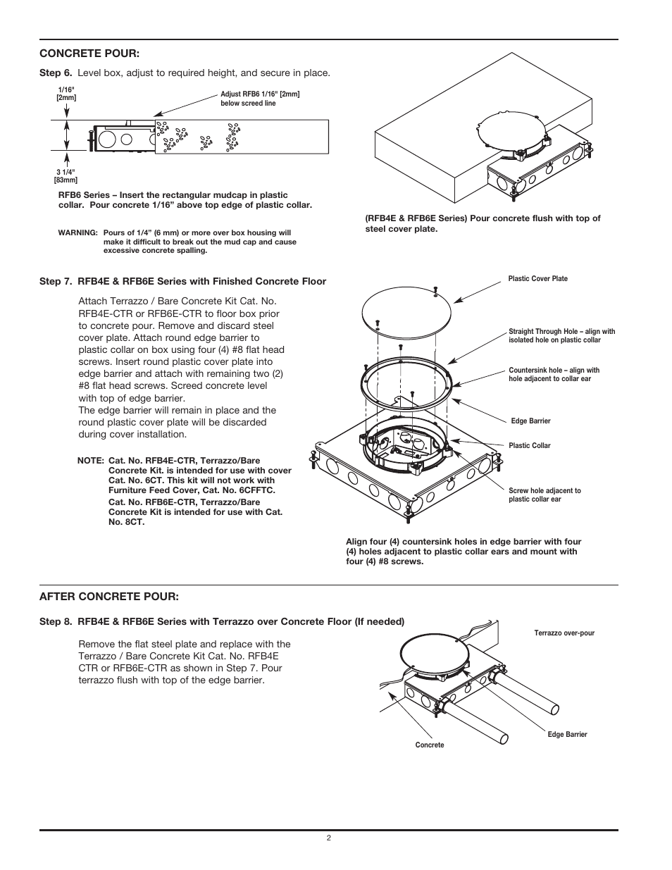 After concrete pour, Concrete pour | Legrand RFB Series Floor Boxes User Manual | Page 2 / 6