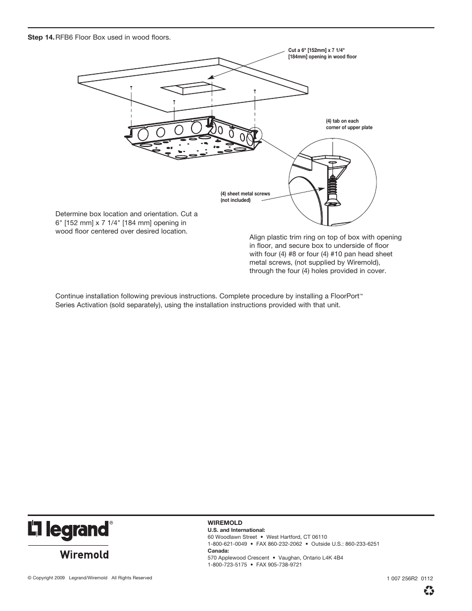 Legrand RFB Series Floor Boxes User Manual | Page 6 / 6