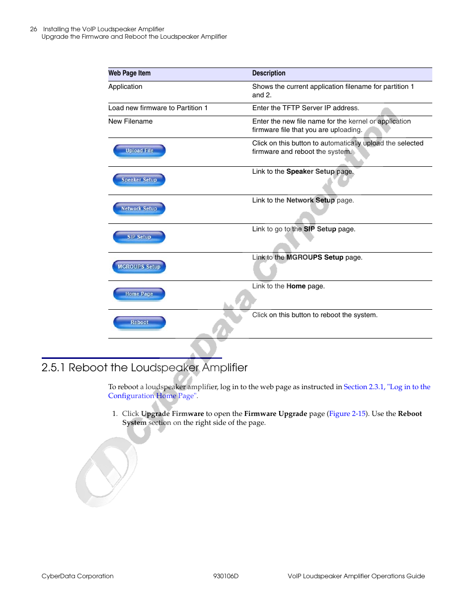 1 reboot the loudspeaker amplifier | CyberData Part #010861 930106D User Manual | Page 32 / 44