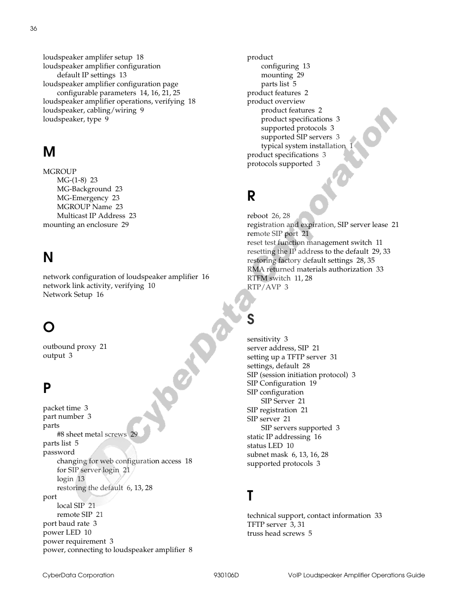 CyberData Part #010861 930106D User Manual | Page 42 / 44