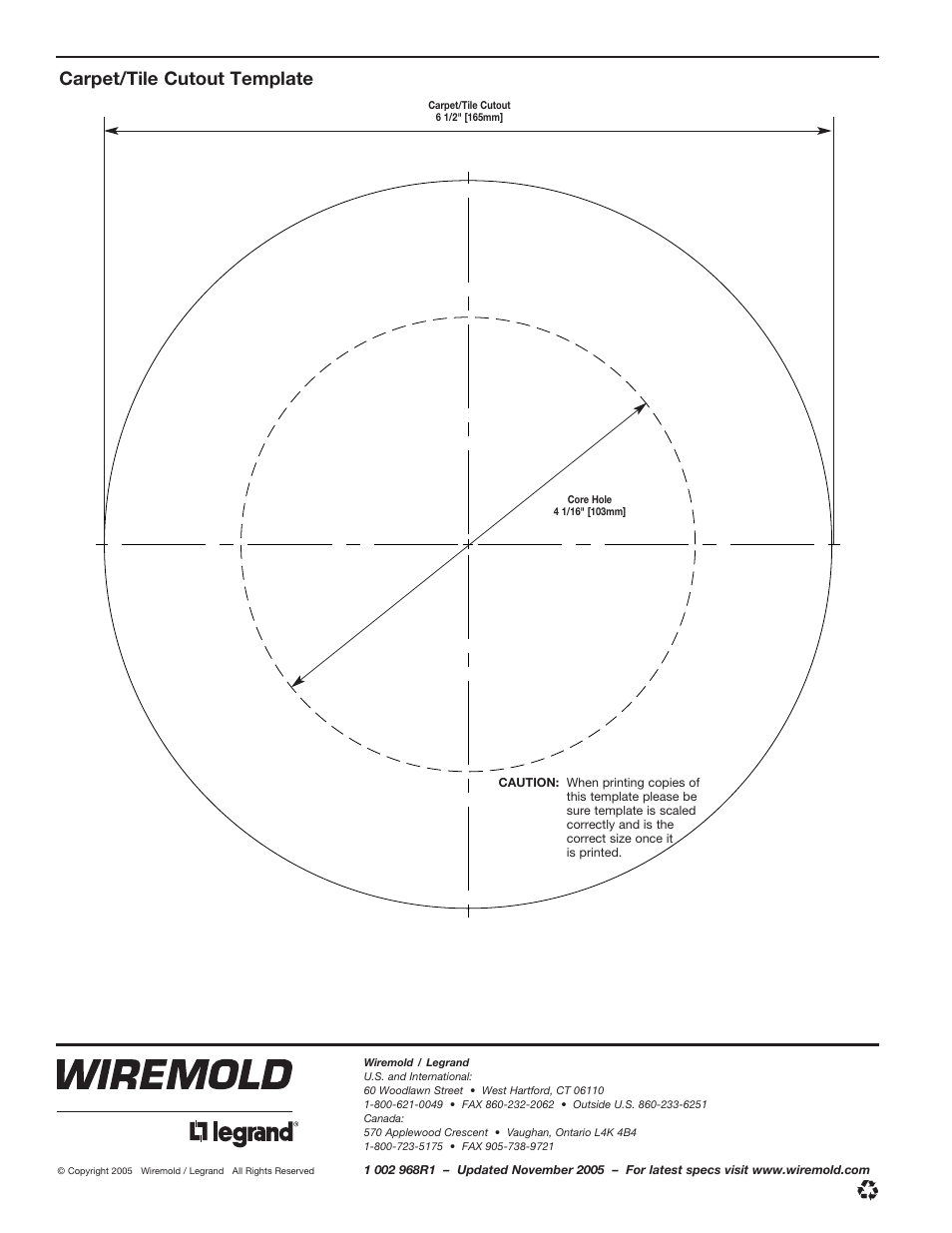 Carpet/tile cutout template | Legrand 861 Series Outlet Boxes for Wood User Manual | Page 4 / 4