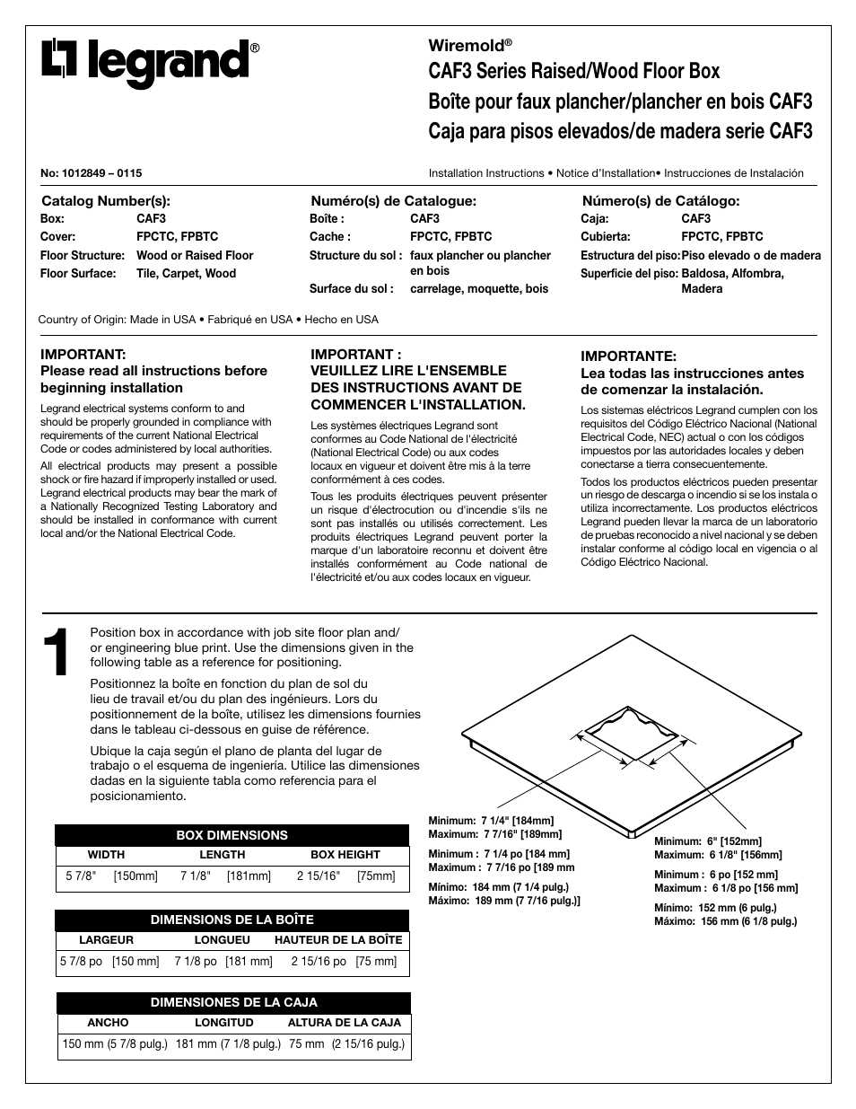 Legrand CAF3 User Manual | 8 pages