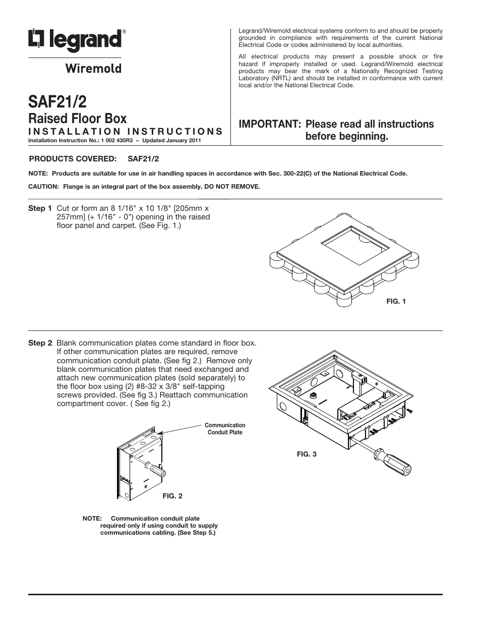 Legrand SAF User Manual | 4 pages