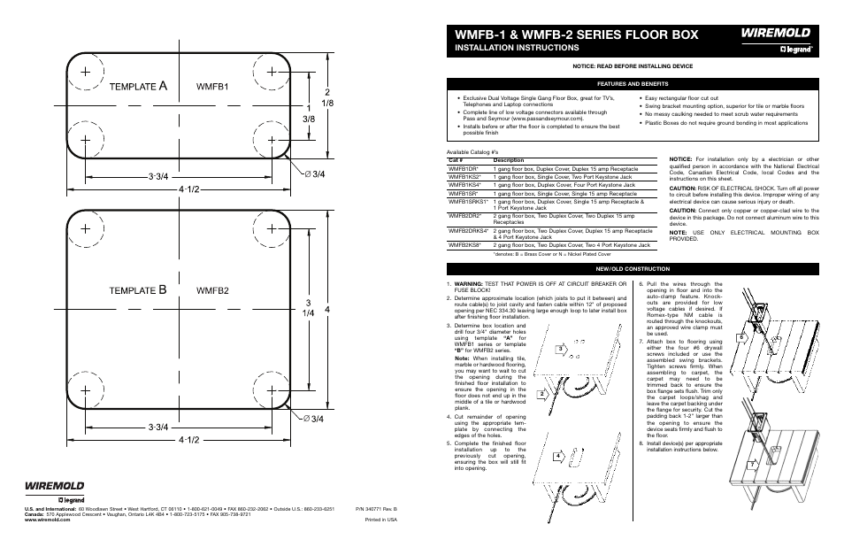 Legrand WMFB User Manual | 2 pages