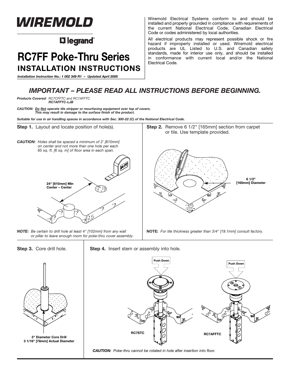 Legrand RC7AFFTC User Manual | 4 pages