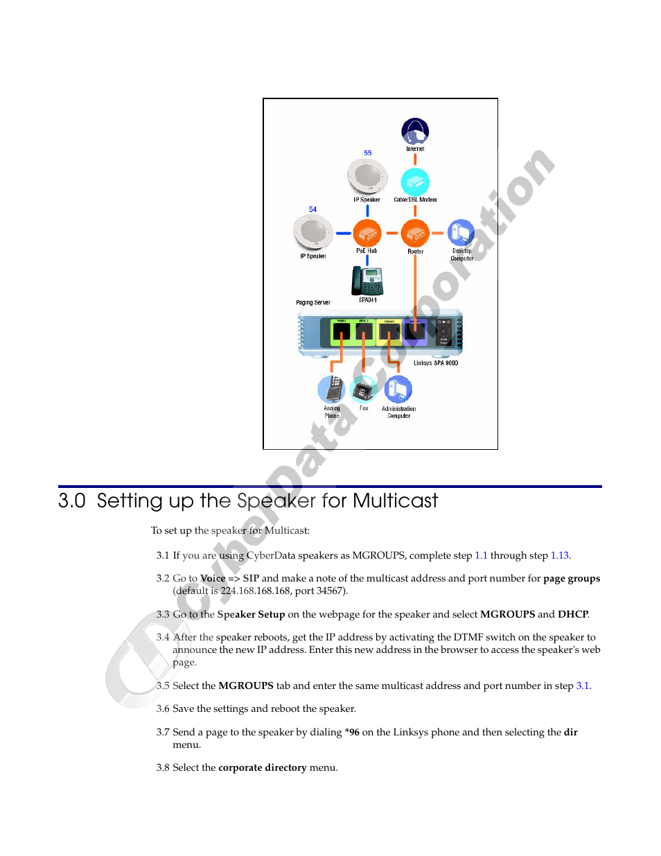 0 setting up the speaker for multicast | CyberData SPA-9000 User Manual | Page 2 / 4