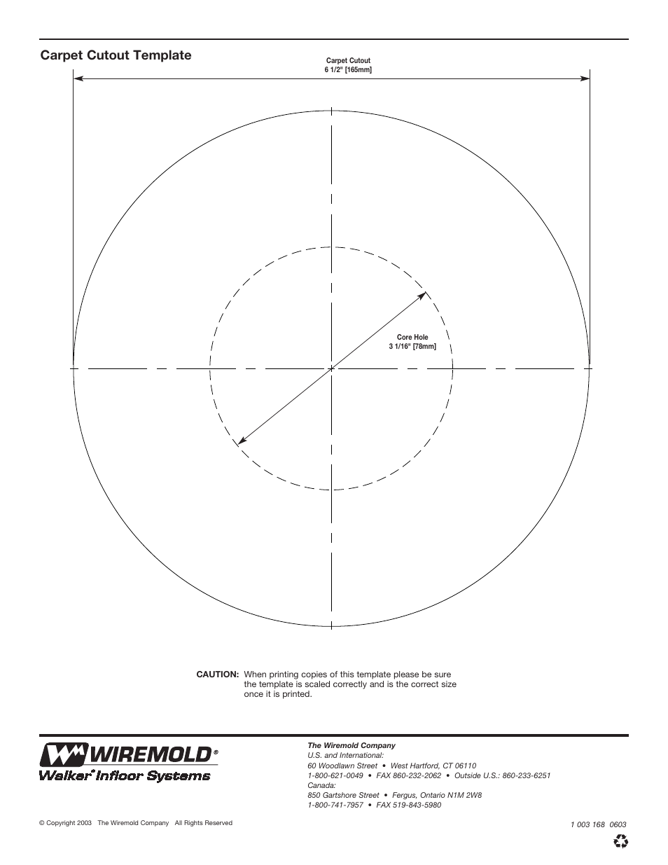 Carpet cutout template | Legrand RC7AM2TCBK User Manual | Page 6 / 6