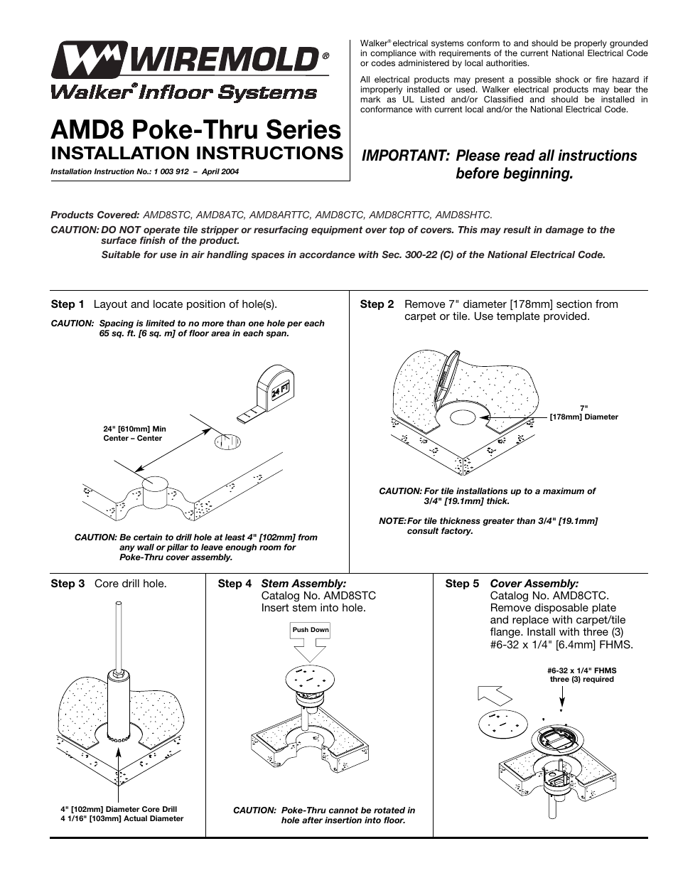 Legrand AMD8 Communications Poke-Thru Device User Manual | 4 pages