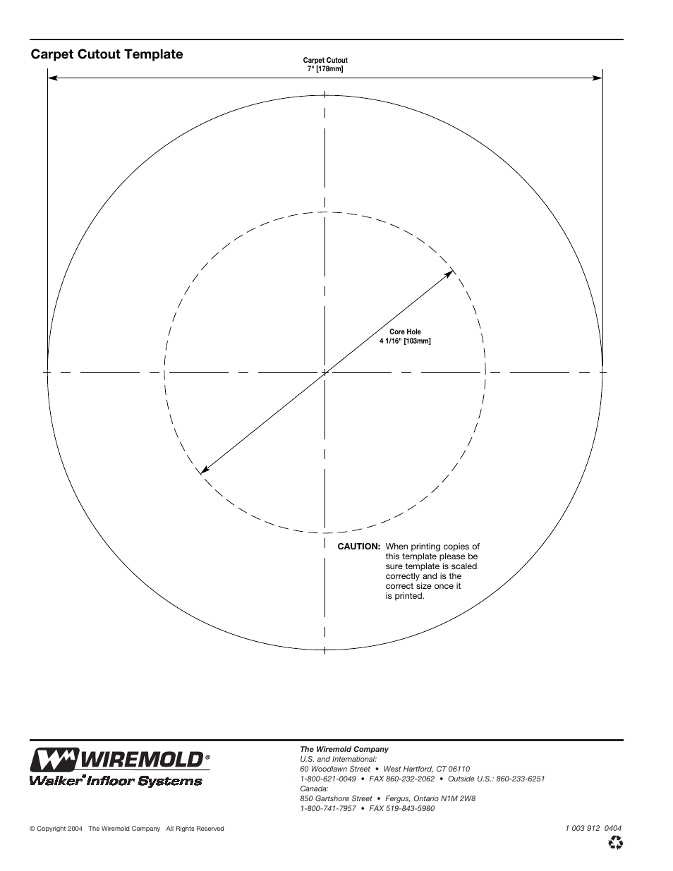 Carpet cutout template | Legrand AMD8 Communications Poke-Thru Device User Manual | Page 4 / 4