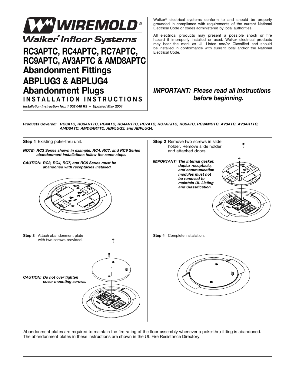 Legrand AMD8 Abandonment Plugs User Manual | 2 pages