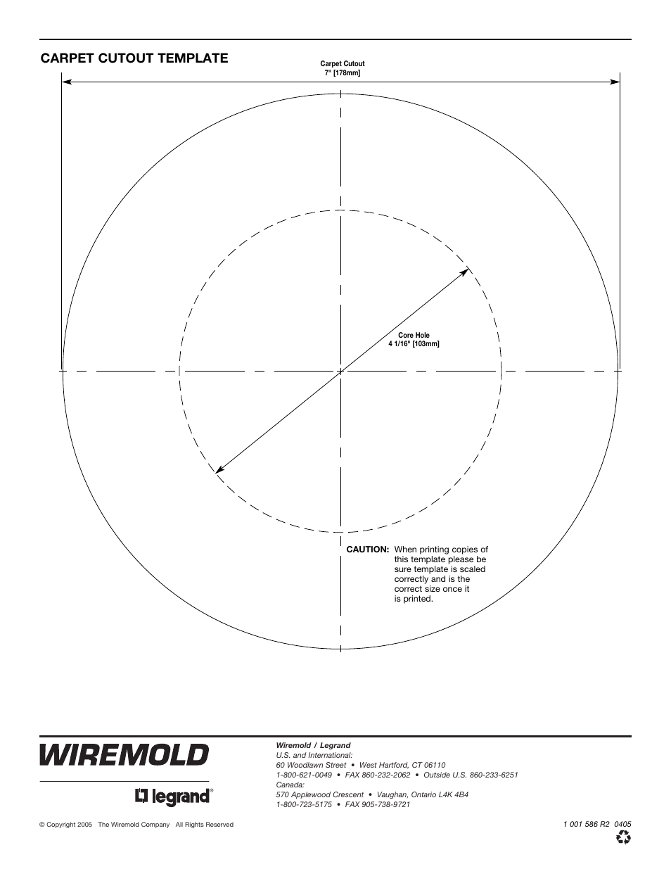 Carpet cutout template | Legrand RC3APTCBK User Manual | Page 6 / 6