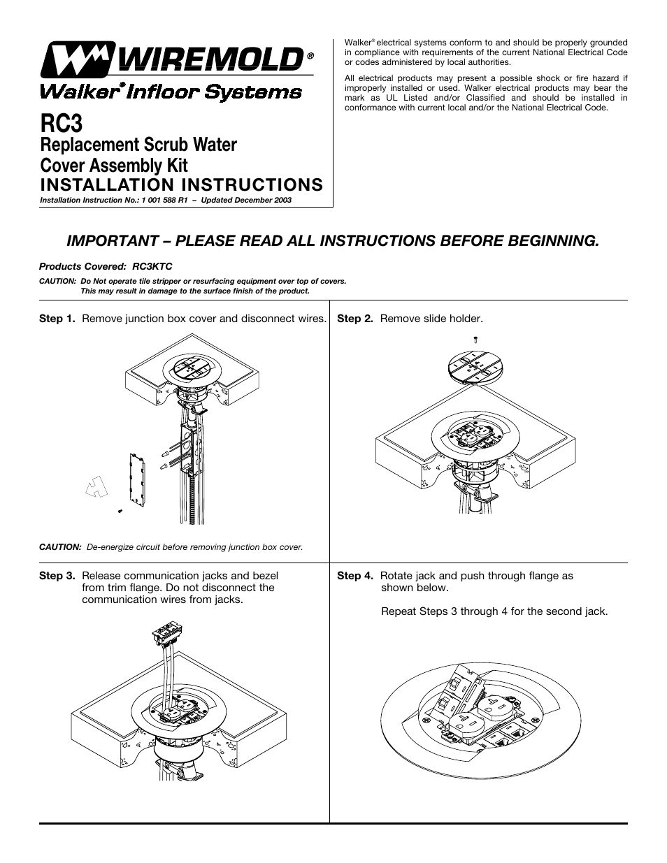 Legrand RC3 Replacement Scrub Water Cover Assembly Kit User Manual | 6 pages