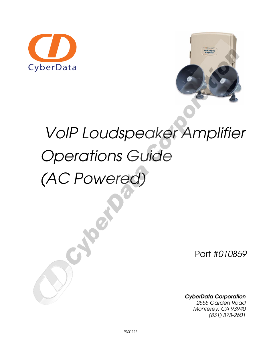 CyberData VoIP Loudspeaker Amplifier Part #010859 User Manual | 48 pages