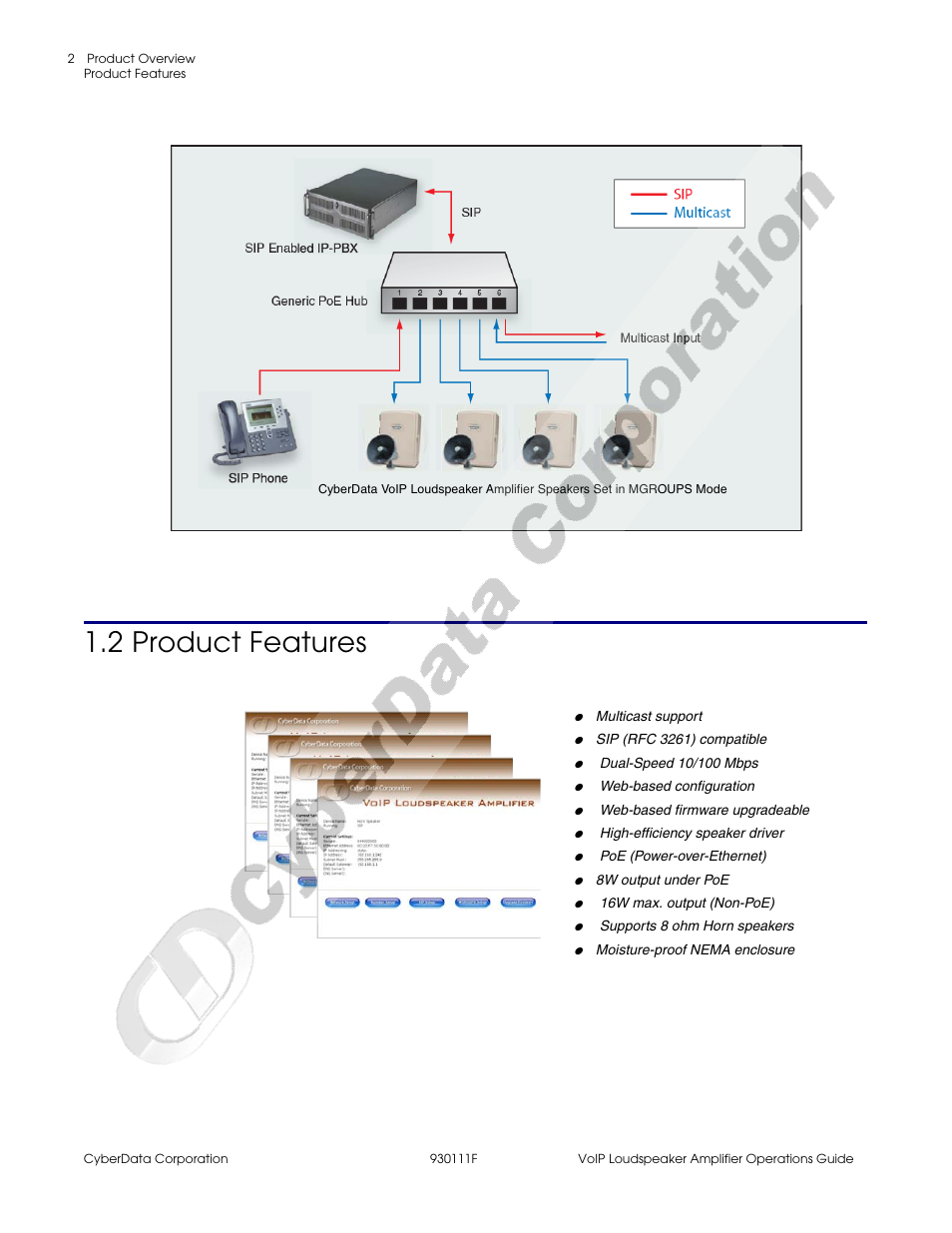 2 product features | CyberData VoIP Loudspeaker Amplifier Part #010859 User Manual | Page 10 / 48