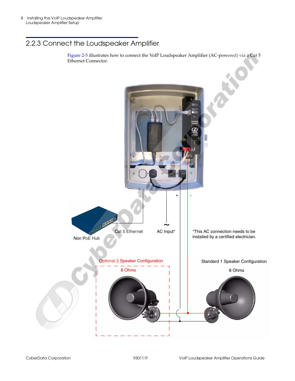 3 connect the loudspeaker amplifier | CyberData VoIP Loudspeaker Amplifier Part #010859 User Manual | Page 16 / 48