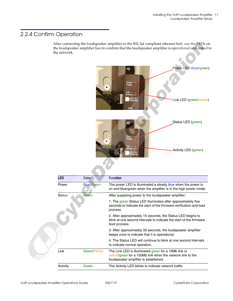 4 confirm operation | CyberData VoIP Loudspeaker Amplifier Part #010859 User Manual | Page 19 / 48