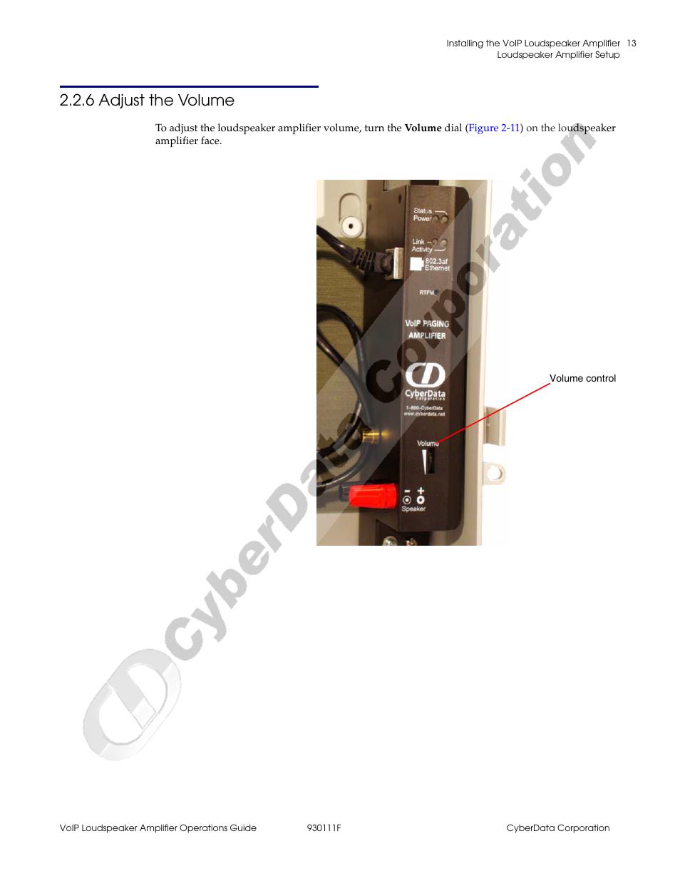 6 adjust the volume | CyberData VoIP Loudspeaker Amplifier Part #010859 User Manual | Page 21 / 48