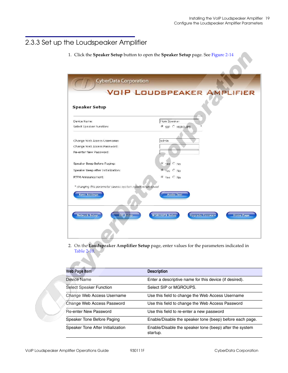 3 set up the loudspeaker amplifier | CyberData VoIP Loudspeaker Amplifier Part #010859 User Manual | Page 27 / 48