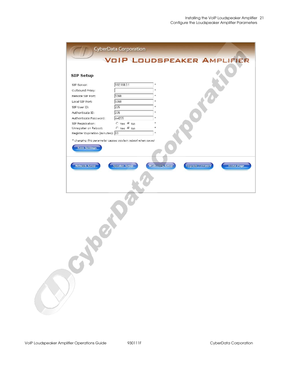 CyberData VoIP Loudspeaker Amplifier Part #010859 User Manual | Page 29 / 48