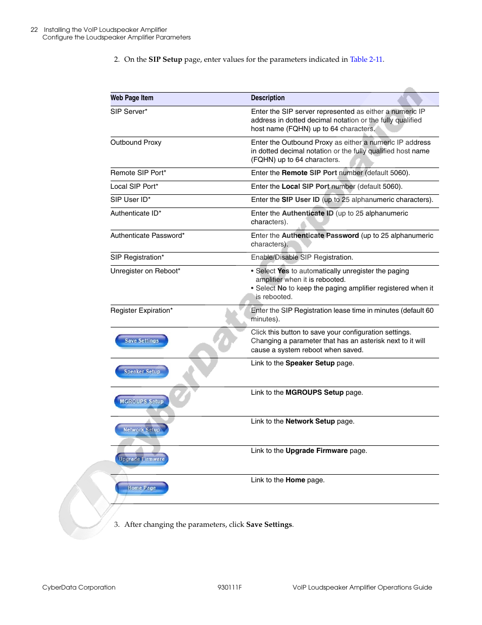 CyberData VoIP Loudspeaker Amplifier Part #010859 User Manual | Page 30 / 48