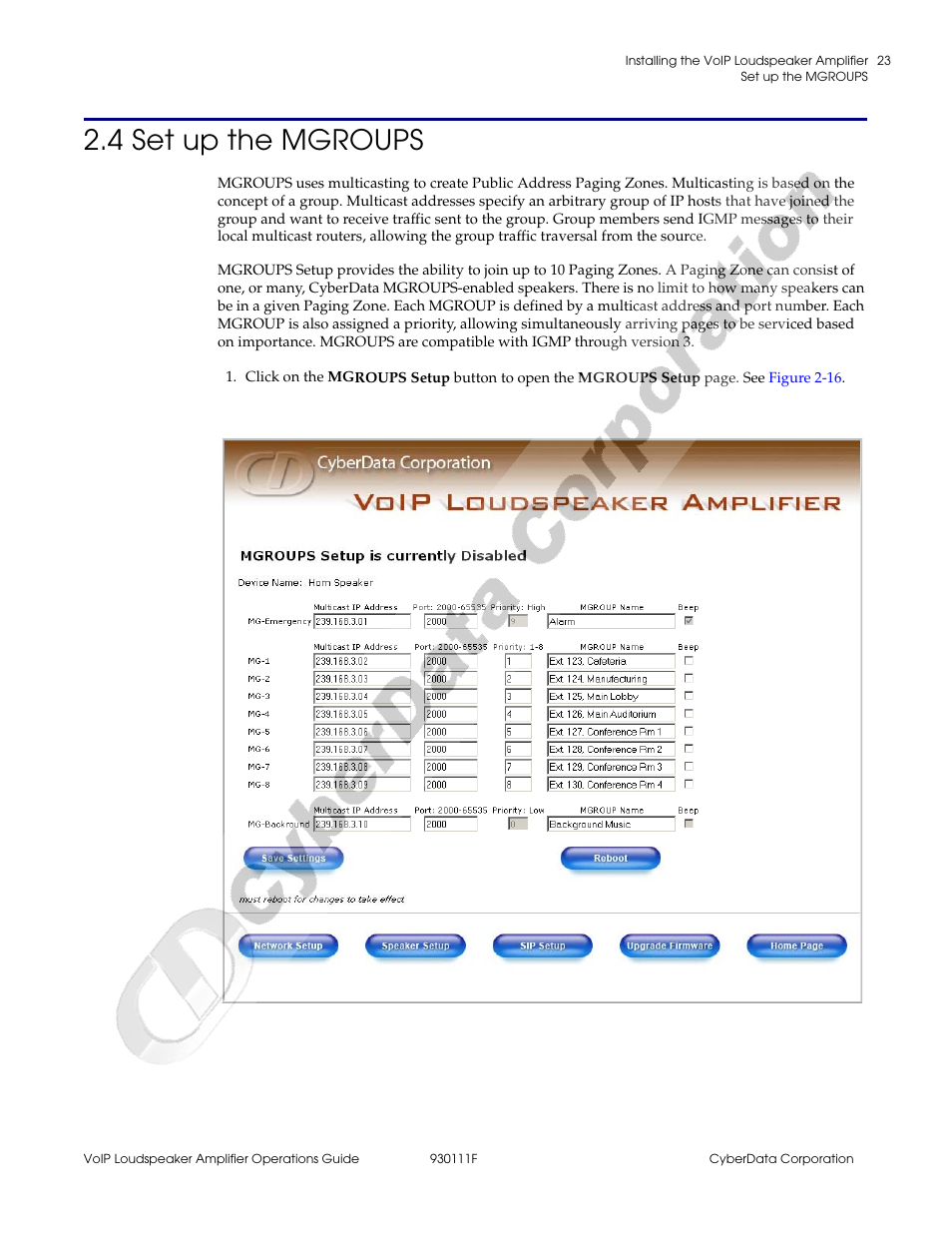 4 set up the mgroups | CyberData VoIP Loudspeaker Amplifier Part #010859 User Manual | Page 31 / 48