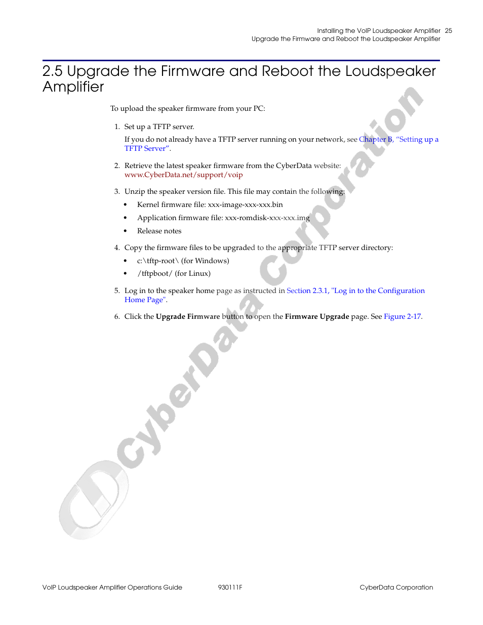 CyberData VoIP Loudspeaker Amplifier Part #010859 User Manual | Page 33 / 48