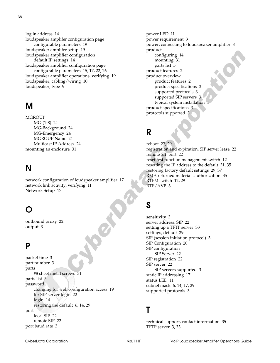 CyberData VoIP Loudspeaker Amplifier Part #010859 User Manual | Page 46 / 48