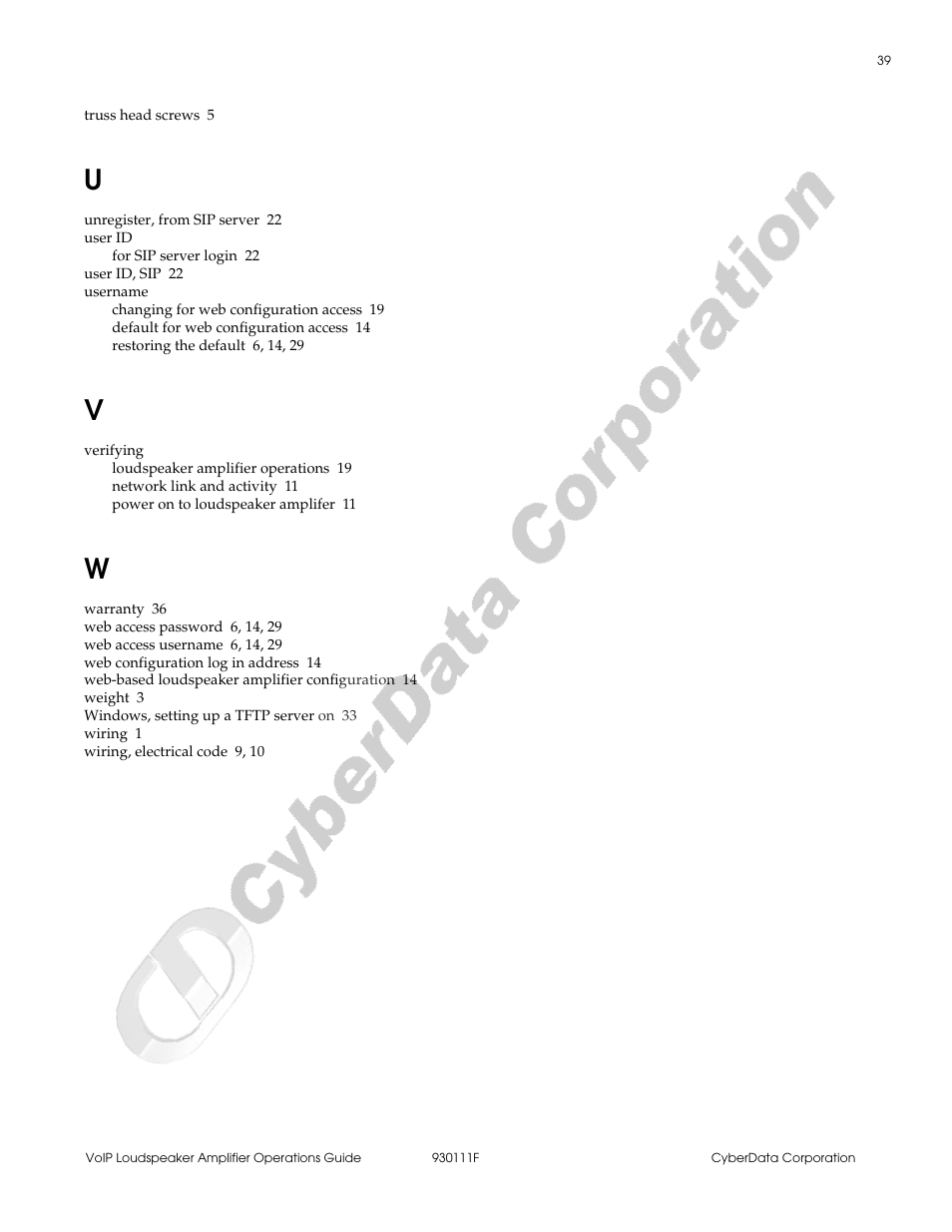 CyberData VoIP Loudspeaker Amplifier Part #010859 User Manual | Page 47 / 48