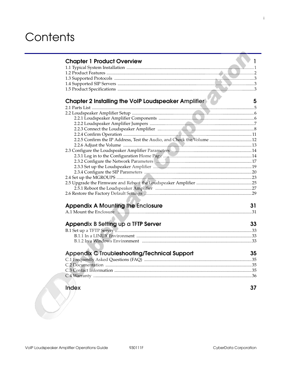 CyberData VoIP Loudspeaker Amplifier Part #010859 User Manual | Page 7 / 48