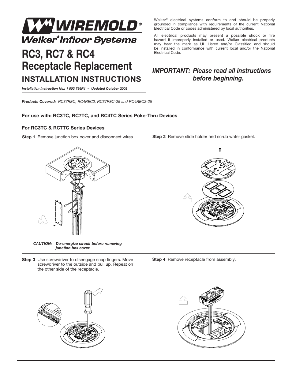 Legrand RC3 Receptacle Replacement User Manual | 6 pages